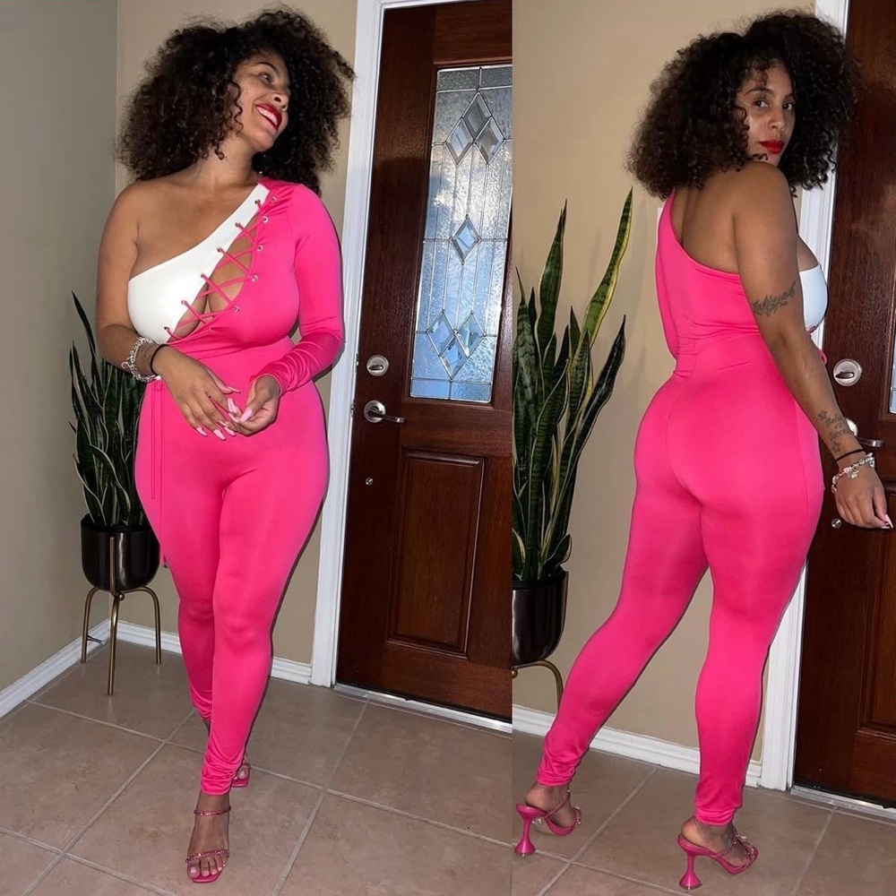 One-Shoulder Pink Jumpsuit